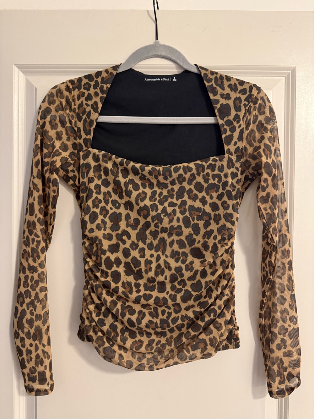 Abercrombie & Fitch Leopard Print Square Neck Long Sleeve Top - Brown & Black